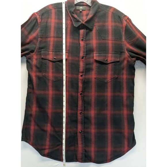 7 For All Mankind Red Black Buffalo Plaid Snap Button Long Sleeve Shirt Large - Picture 5 of 8